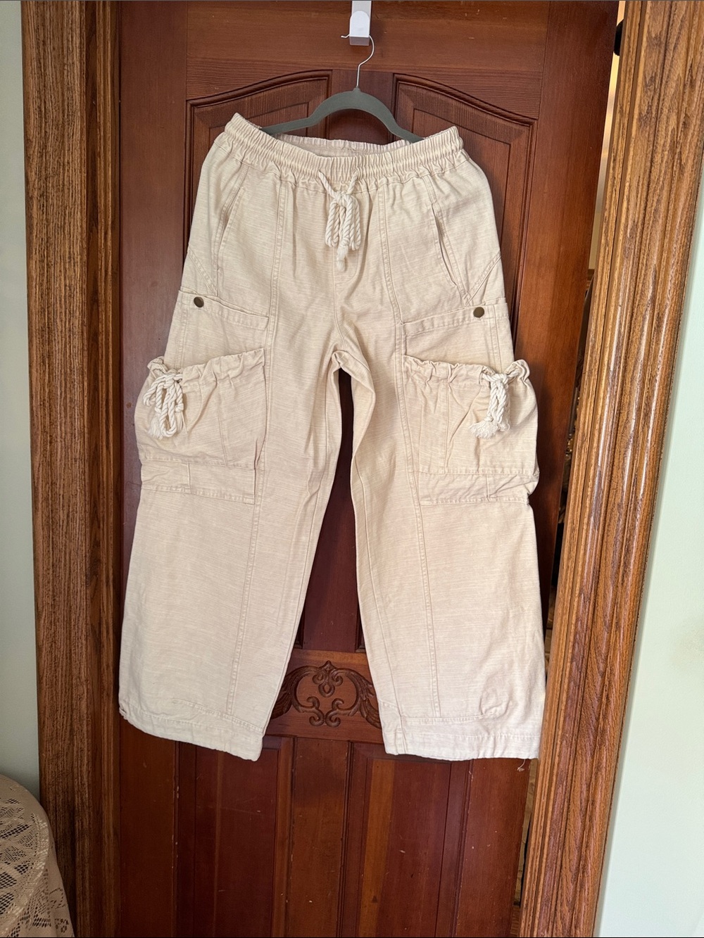 Oil & Hali Casual Drawstring Cargo Pants in Light Beige